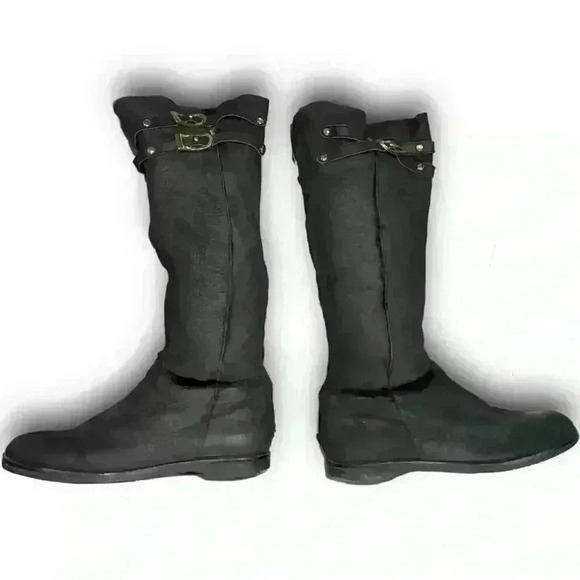 Jimmy Choo Boots Shearling Riding Black Gold Buckle Hardware Womens 7 EURO 37.5​ - Picture 2 of 16